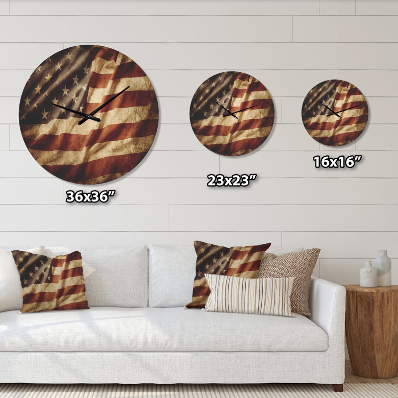 Drapeau américain - horloge murale moderne en bois, Très grand