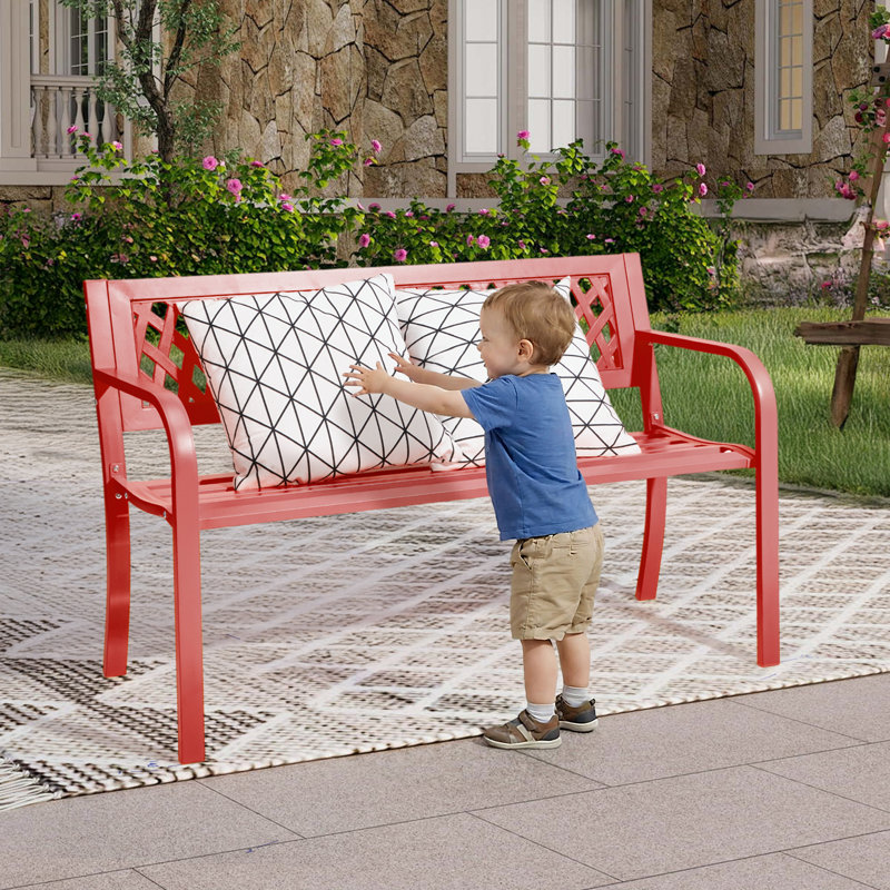 Banc d'extérieur en fer noir 47 po, Rouge