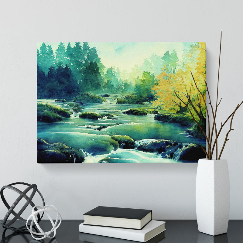 Forest Stream In Watercolour - Wrapped Canvas, 35cm H x 50cm W x 3cm D