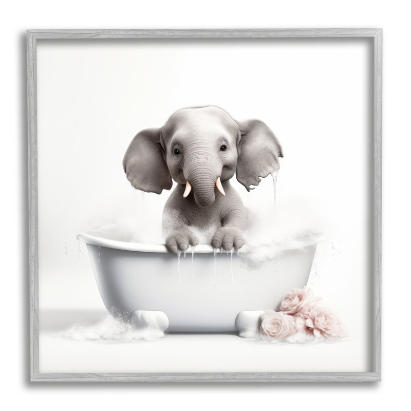 «Az-251», encadré sur bois, impression de bébé éléphant par Lazar Studio, H 24 po x l 24 po x P 1,5 po