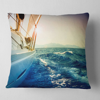 Yacht Sailing in Wavy Waters - Sea & Shore Printed Pillow