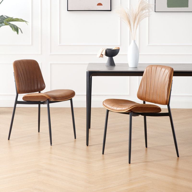 Maelynn Modern Faux Leather Dining chairs Upholstered Dining chairs with Metal Legs, Brown, white and pink