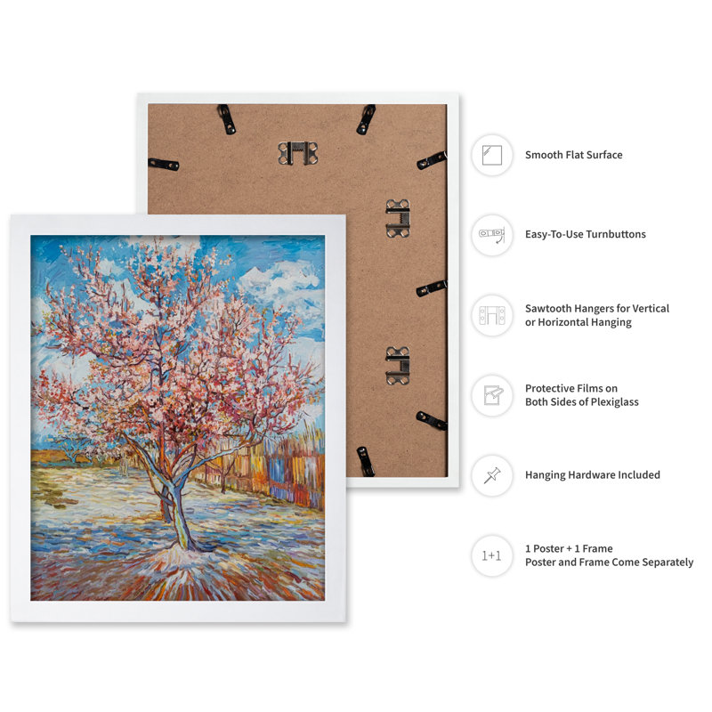 Van Gogh - Pêches en fleurs, Affiche, Encadrement blanc, H 16 po x l 20 po