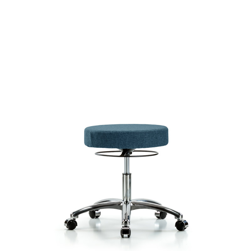 Tabouret de laboratoire réglable en hauteur Kianna, Tissu bleu, Roulettes chromées