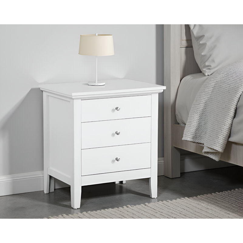 Lausanne White 3 Drawers Nightstand, White