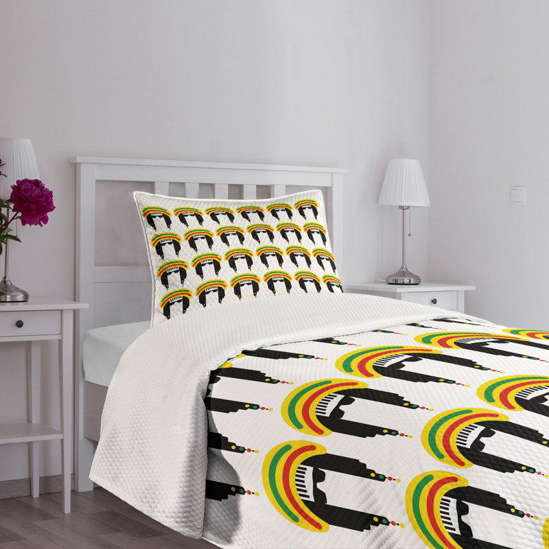 White Twin Quilted Bedspread Set with Colorful Dreadlocks Design