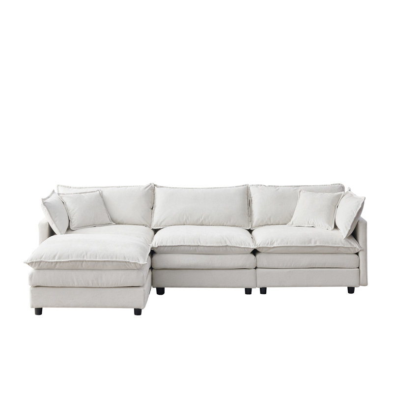 105" Modular Sectional Couch, Beige Chenille