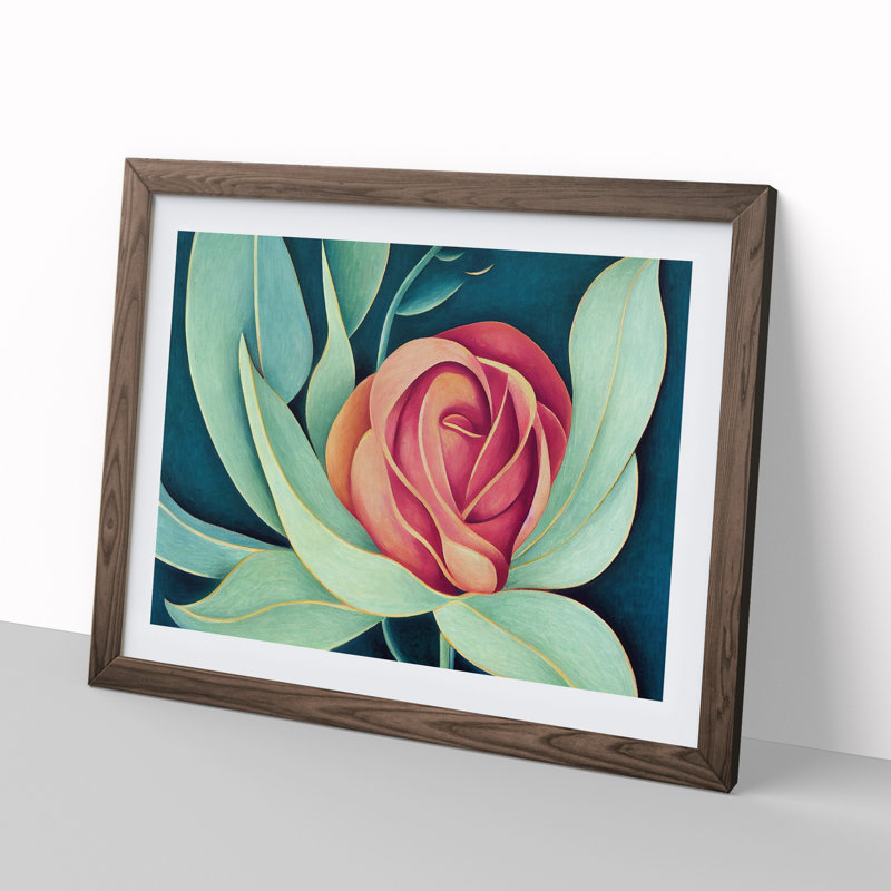 Miraculous Rose Flower - Framed Print, 25cm H x 34cm W x 2cm D, Walnut