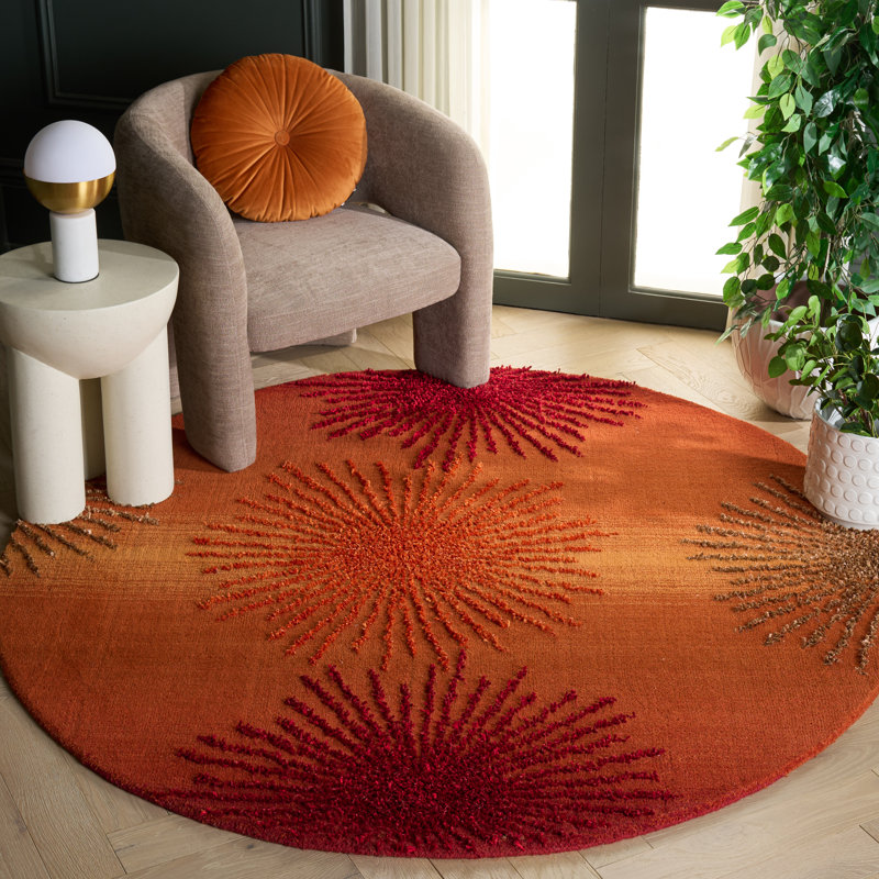 Candelo Floral Handmade Tufted Wool Light Blue/Multi Area Rug, Round 6'