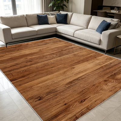 Tapis à texture de grain de bois rustique de 1 pièce pour le salon, doux et confortable, convient à toutes les saisons, facile à entretenir, tapis de sol intérieur lavable à la machine, sous la table de ferme convenant à la table à manger, à la c