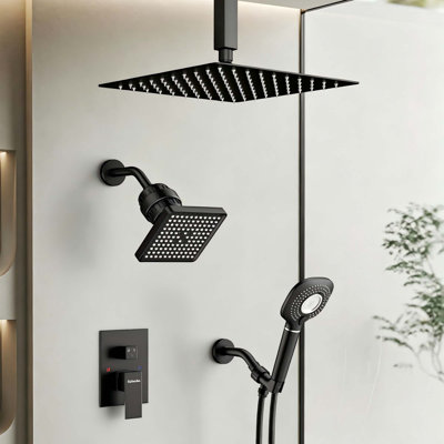 Système de douche à pression équilibrée au plafond, système de douches doubles 12 "avec filtre et valve
