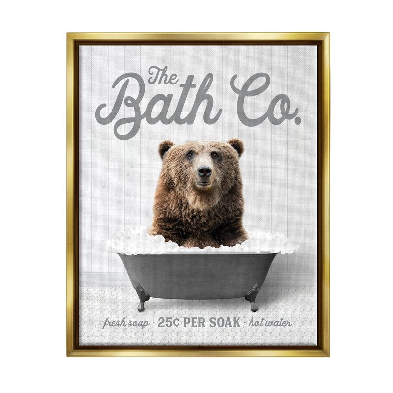 " Bear In Bubble Bath " by Lettered And Lined, Metallic Gold Floater Frame, 21" H x 17" W x 1.7" D
