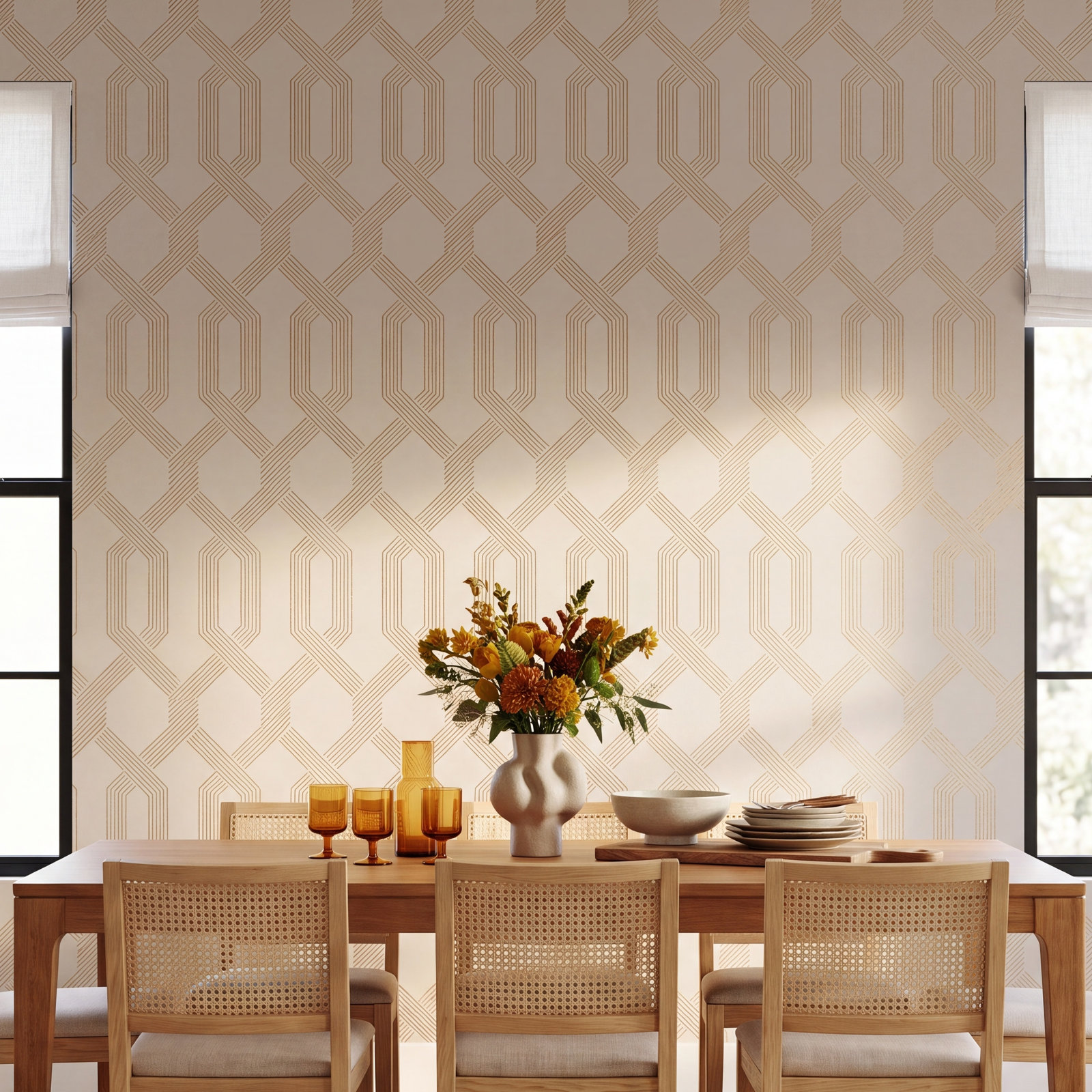 Mid Century Mid-Century Geometric Wallpaper, Beige/Gold