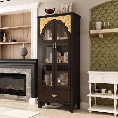 Display Cabinet With Tempered Glass Door And Exquisite Carvings by Winston Porter
