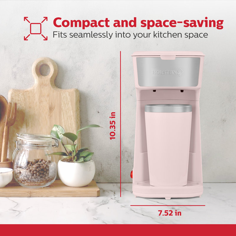 La cafetière individuelle Holstein Housewares Personal 14erve Tasse de voyage thermique intérieure en acier inoxydable, Rose