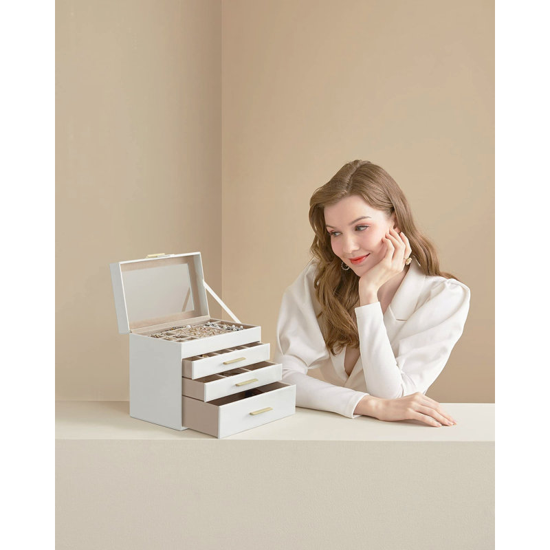 Wood Jewellery Box +, White/Golden