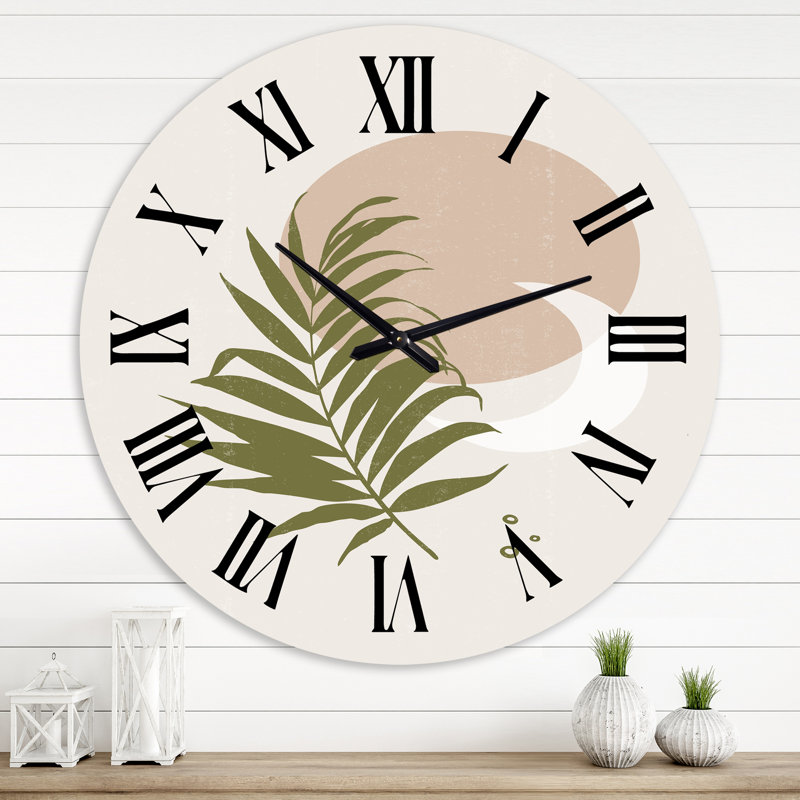 Abstrait soleil et lune avec feuille verte II - horloge murale moderne, Très petit