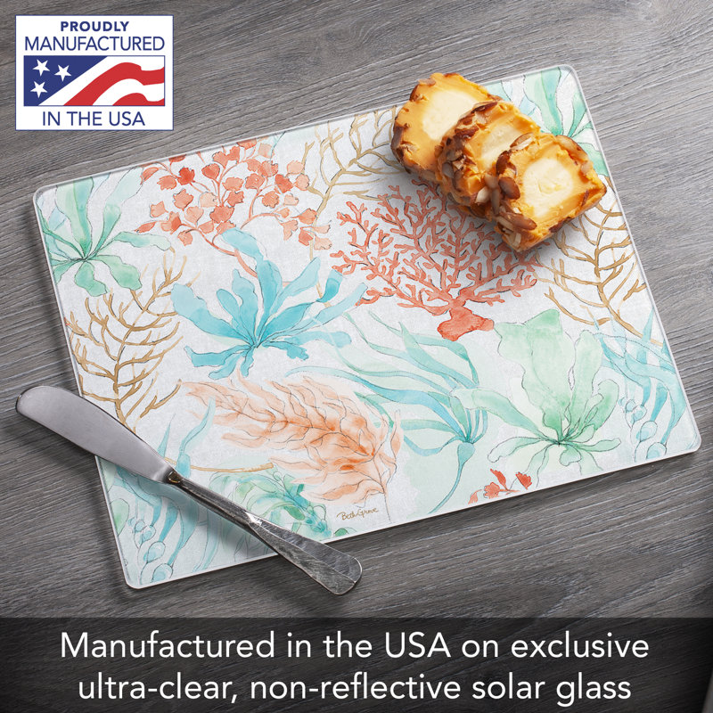 Seaside Coral and Aqua Tempered Glass Cutting Board 10" x 8"