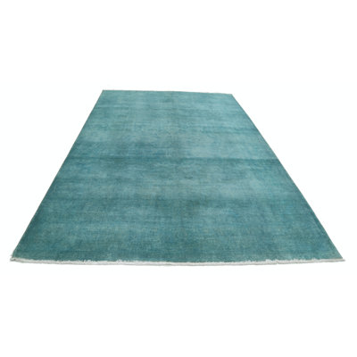 Tapis bleu sarcelle en laine noué à la main bleu 7 pi x 7 pi 7 pi avec motif de médaillon floral turc