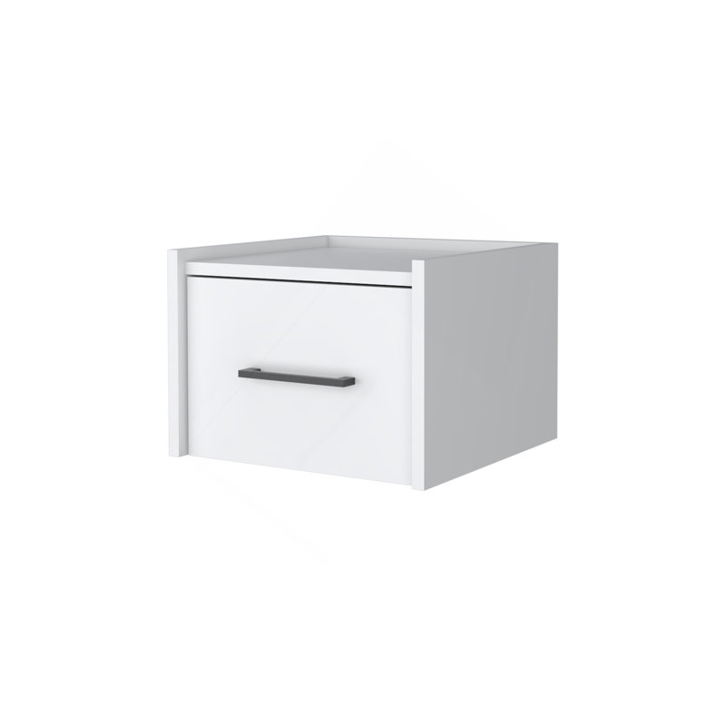 Elfrida Wall-Mounted Nightstand, Sleek Single-Drawer Design With Spacious Top Shelf, White