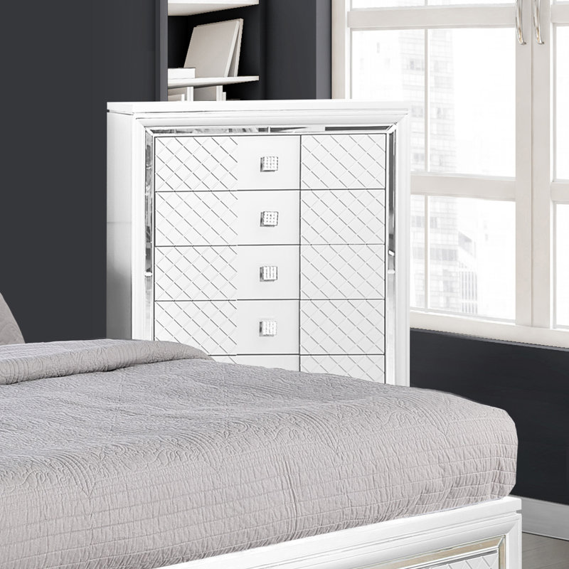 Commode 5 tiroirs Mian, Blanc