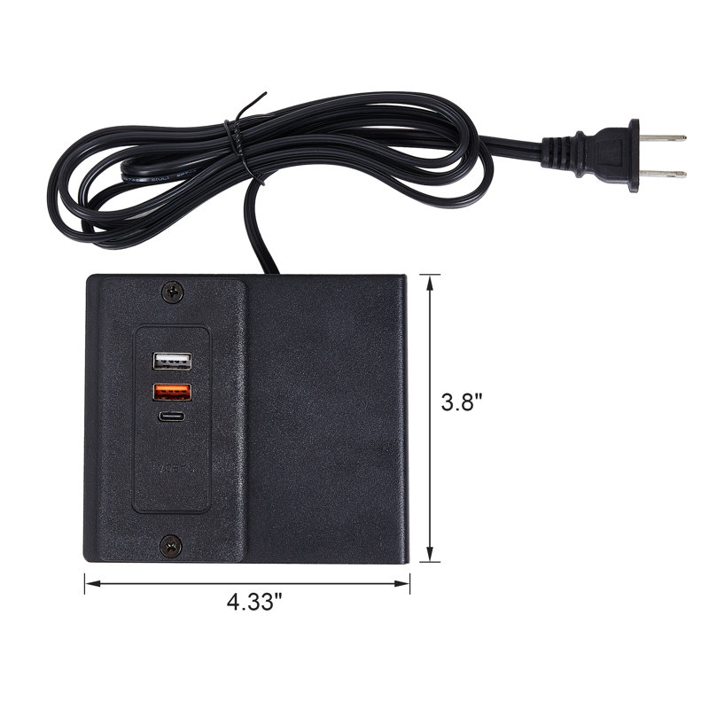 Protecteur de surtension Power Strip avec 2 ports USB et 1 port de type C, rallonge de sortie pour la maison de voyage