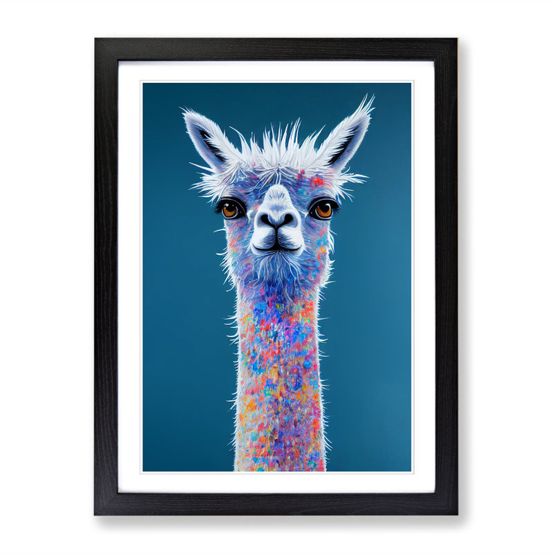 Llama - Single Picture Frame Print, Black, 64cm H x 46cm W x 2cm D
