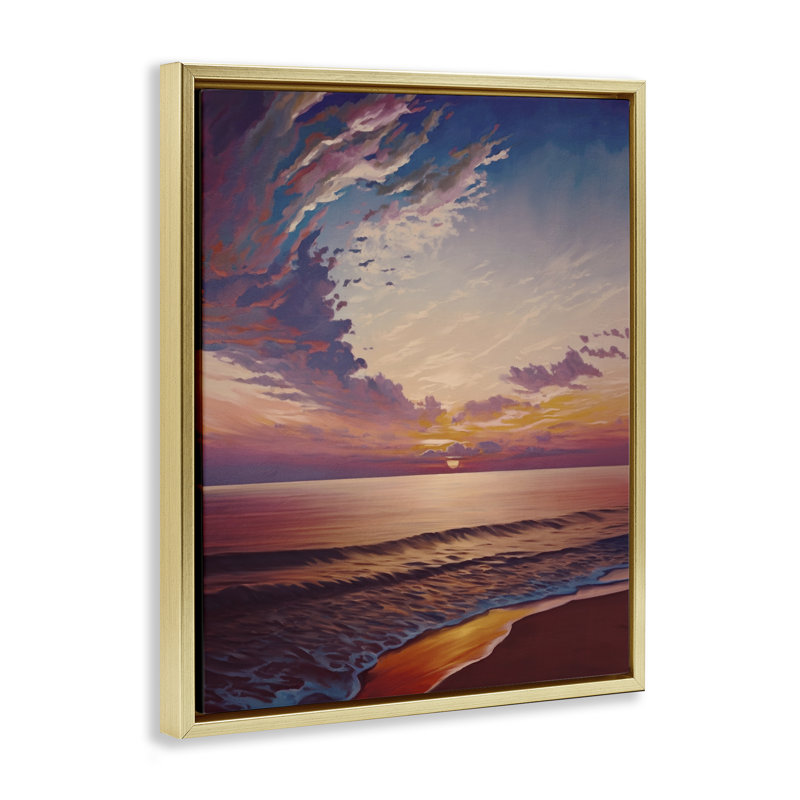 «Fabulous Sunset at Beach» par Svetlana Aleynikova, H 21 po x l 17 po, Cadre flottant métallique doré