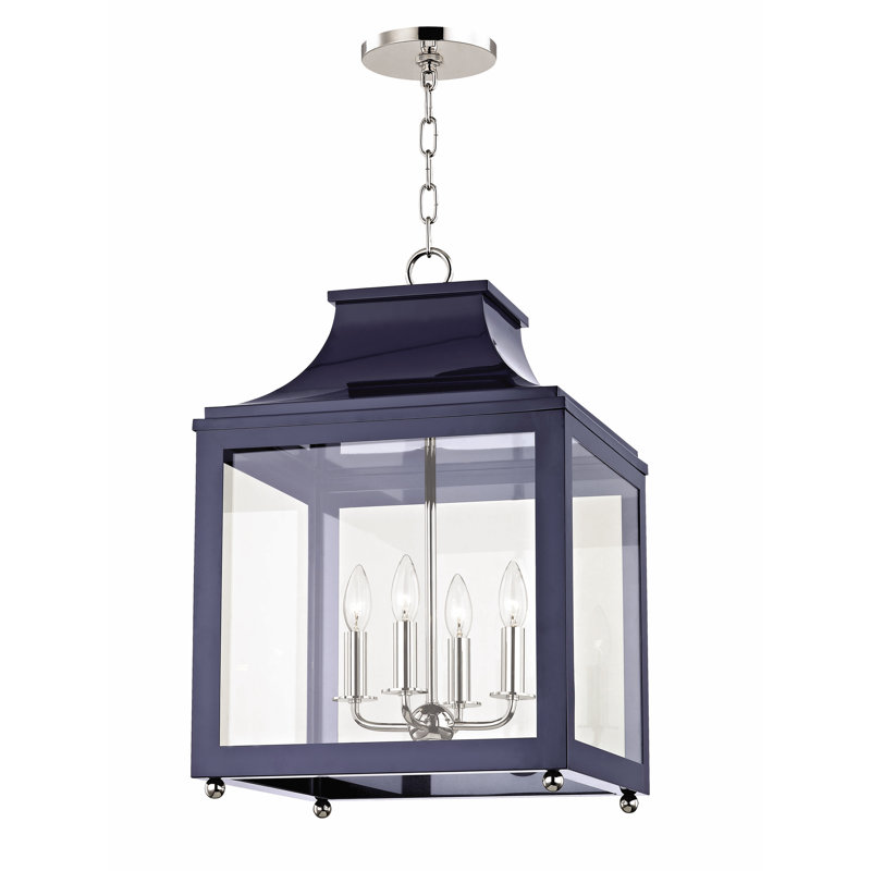Leigh 4 Light Pendant, 24.88" H x 16" W x 16" D, Navy, Polished Nickel