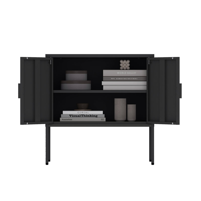 Ava 23.6 Accent Cabinet with 2 Adjustable Shelves, Black