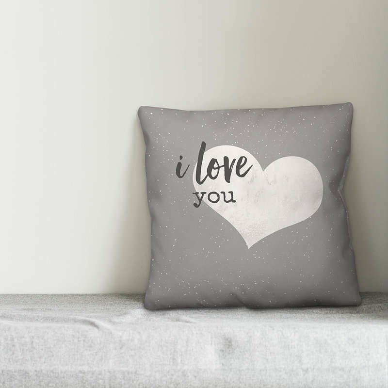 Gray and White Reversible Love Quote Throw Pillow
