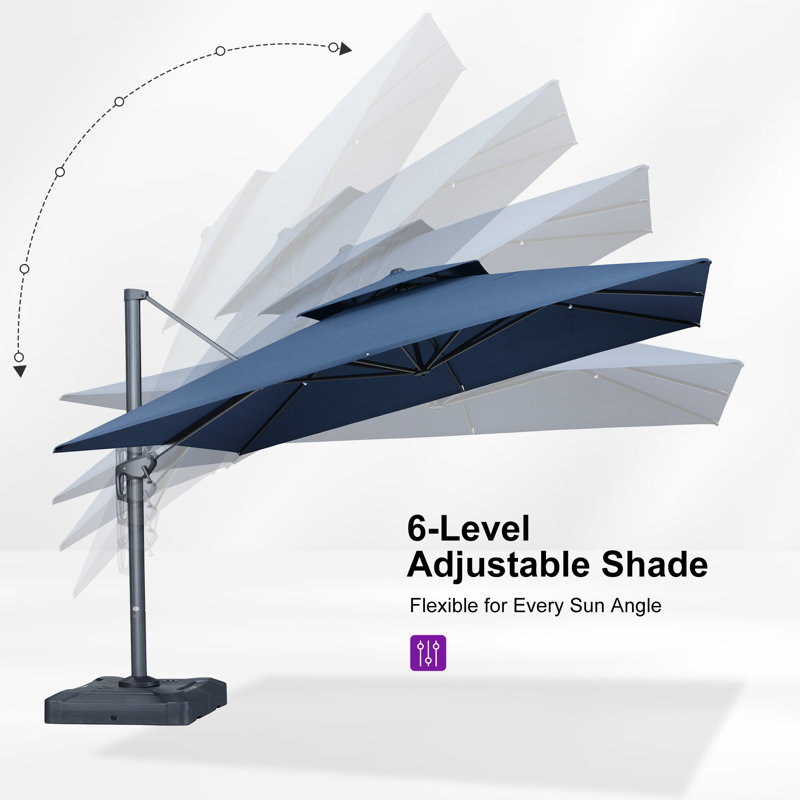 Parasol de patio extérieur en porte-à-faux carré 12 pi, ardoise océan, Marine