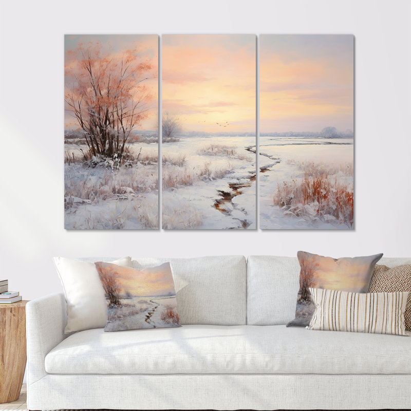 Winter Winter Sunrise By The Lake I - Neige, ensemble d'art sur toile, Toile tendue, H 28 po x l 36 po x P 1 po