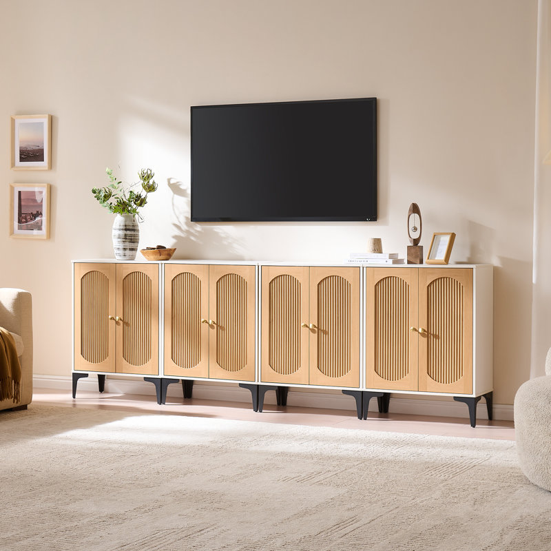 Armoire de rangement cannelée, blanc et chêne naturel, 1 pièce, White/Natural Oak