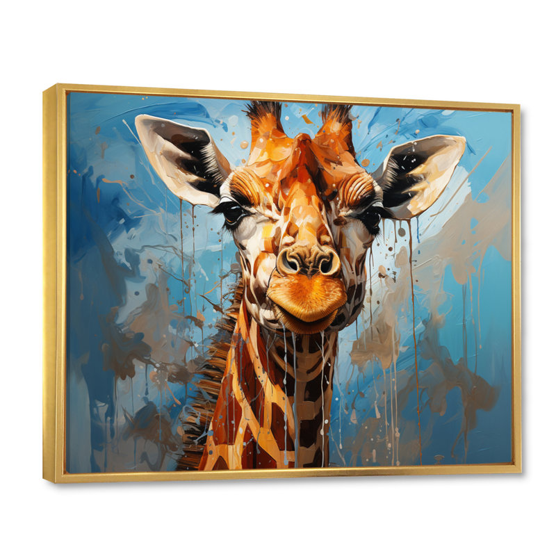 Collage animal girafe cobalt - imprimé, H 16 po x l 32 po x P 1 po, Cadre flottant doré
