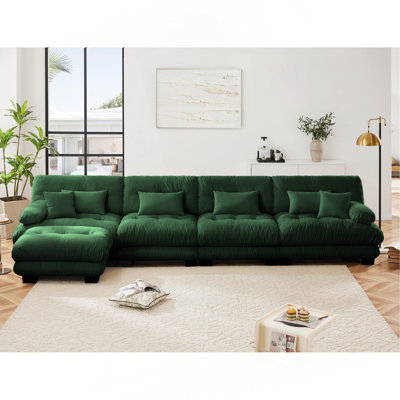 Canapé-lit Cloud, canapé-lit modulaire en chenille 4 places avec 1 repose-pieds, coussins lombaires et coussins décoratifs Cloud