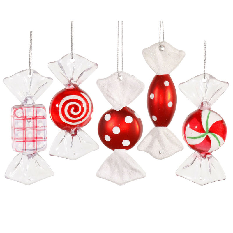 Ensemble d'ornements 5 pièces en forme de canne en bonbon