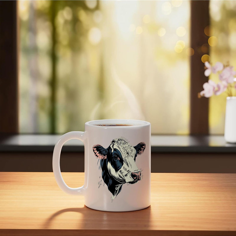 Farm Cow Ceramic Mug,White, 11oz