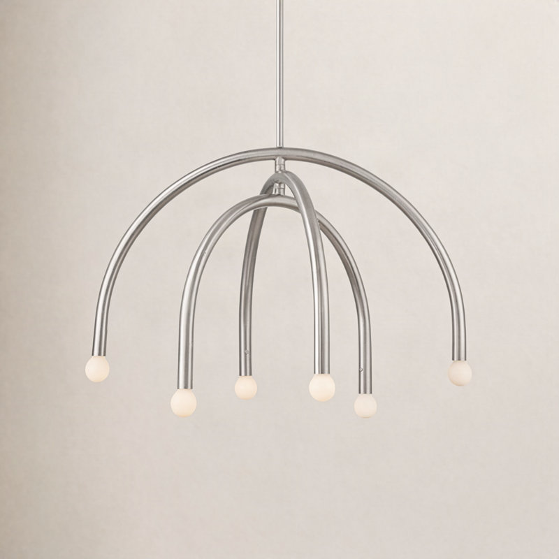 Lustre 6 lumières Meridian en nickel brossé, Nickel brossé, E12/candélabre, Non