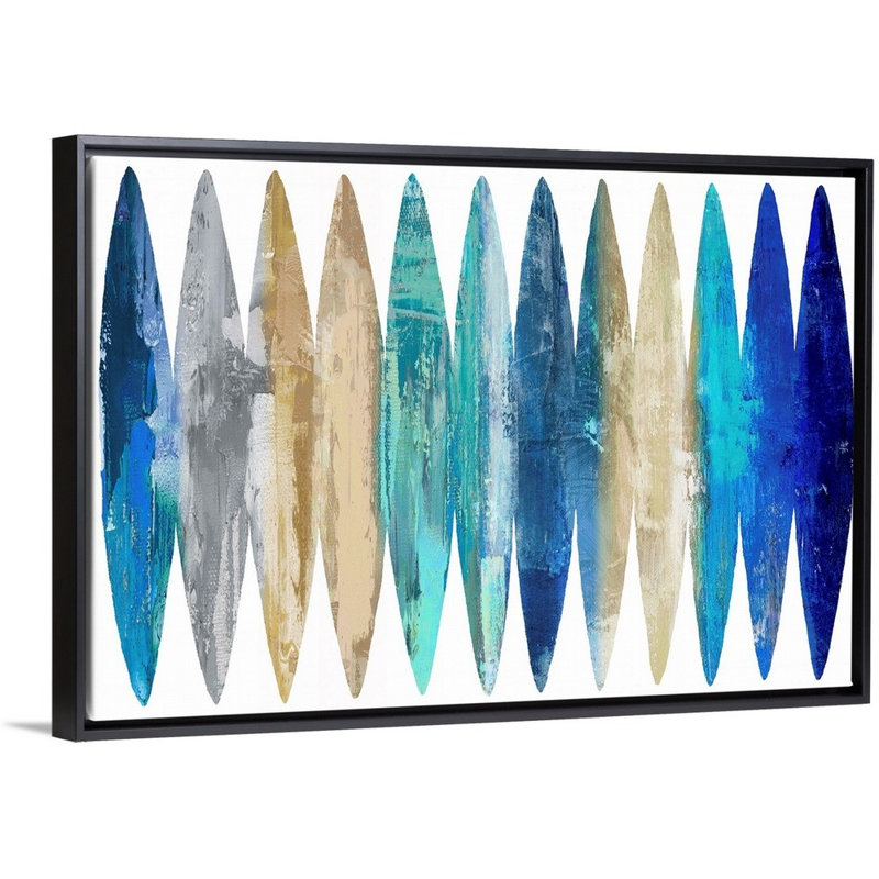 Reproduction d’art sur toile abstraite planches de surf bleu clair par David Moore, H 22 po x l 32 po x P 1,75po, Cadre noir