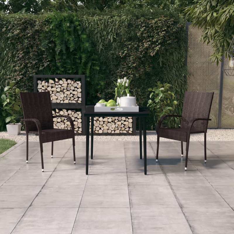 Achaia 2 - Person Patio Dining Set with Square Table, Brown/Black, 80 cm table length, 2