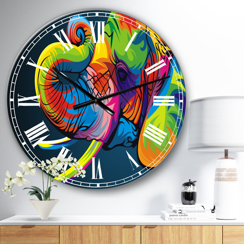 The Happy Rainbow Elephant - Large Modern Wall Clock, Small