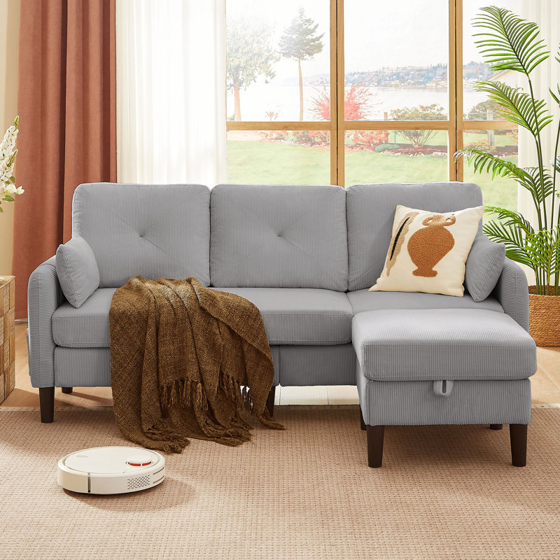 Elmaleh 3 - Piece Upholstered Sectional, Gray Polyester Blend