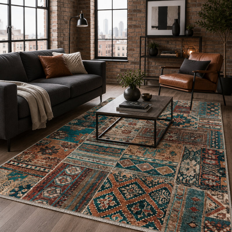 Geometric Cotton and Chenille Flatweave Area Rug, 200 cm round