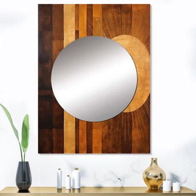 Bronze Brilliance Symetry III - Abstract Shapes Unique Wall Mirror, Beige Mirror, Printed Metal Art