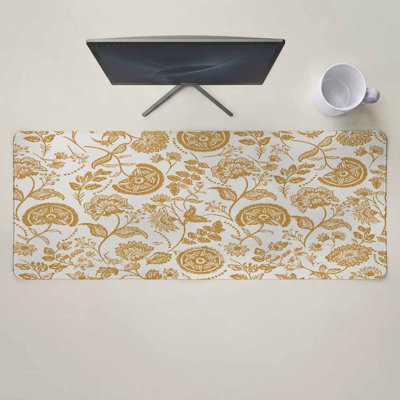Boho Orange Floral Mouse Pad Gaming Desk Mat for Keyboard and Mouse, Vintage Farmhouse Paisley Plant Leaf Large Mouse Pad with Non-Slip Base, Decorative Mousepad for Game Office Home, 15.7 x 35.54 inComes with a pure white mug