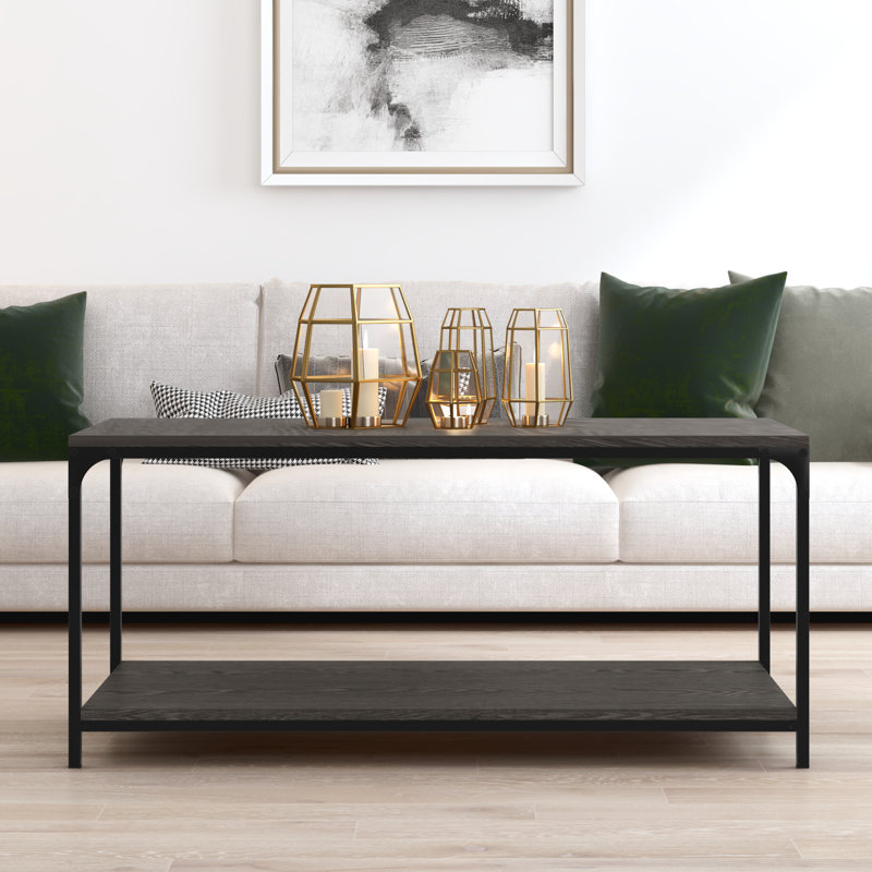 Ayoub 4 Legs Coffee Table with Storage, Dark Gray Oak