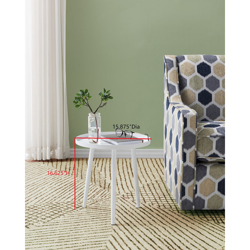 Roper Round Metal Side Table, Nightstand Accent Table, Pedestal Plant Stand for Living Room, Blanc