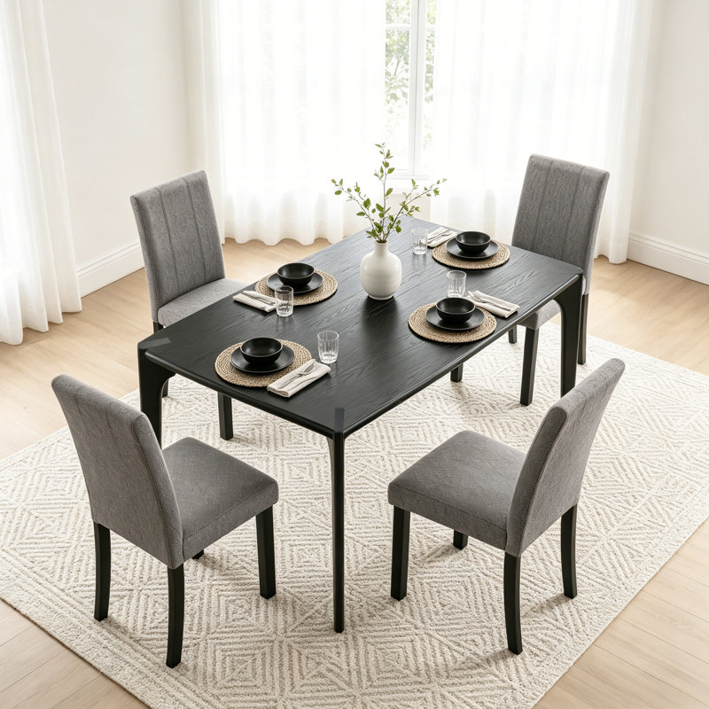 Ensemble de table de salle à manger 5 pièces, table rectangulaire 59 "en bois avec 4 chaises rembourrées avec support en S, ensemble de table de cuisine moderne Mid-Century pour salle à manger, petit espace
