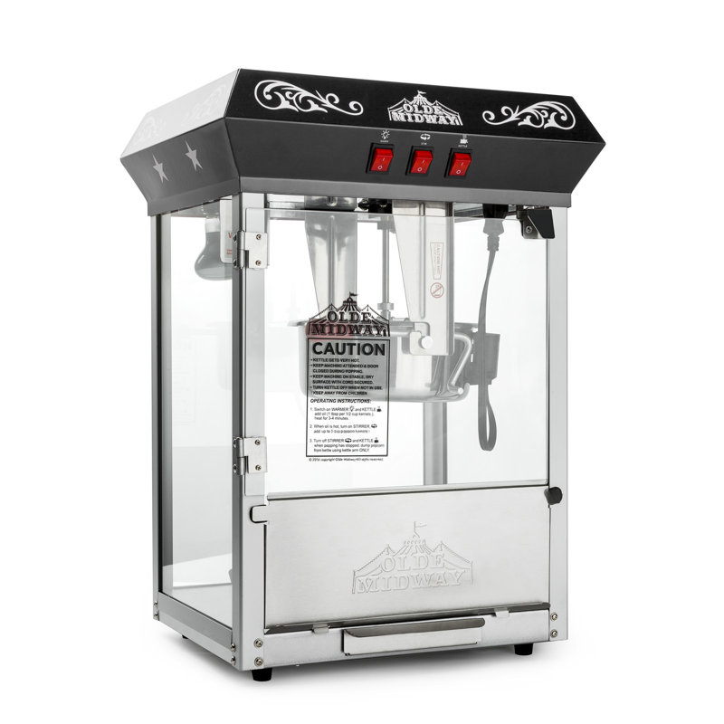 Olde Midway Black Vintage-Style Tabletop Popcorn Machine with 10-Ounce Kettle